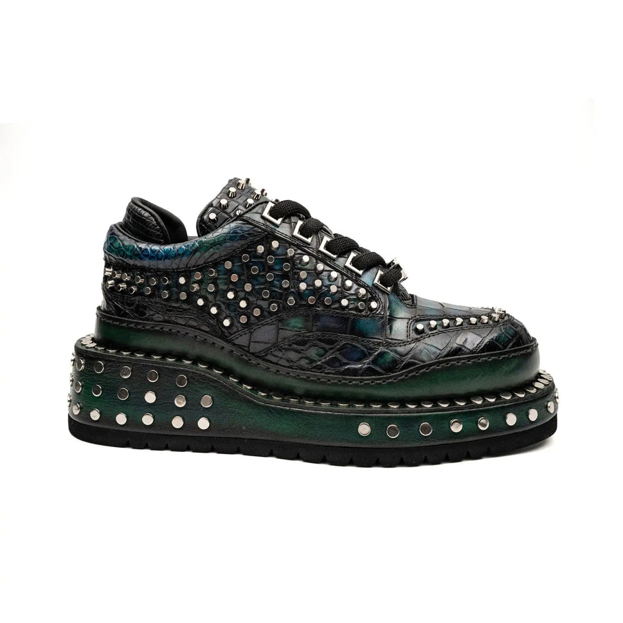 Green and Black Densely Studded Platform Sneaker