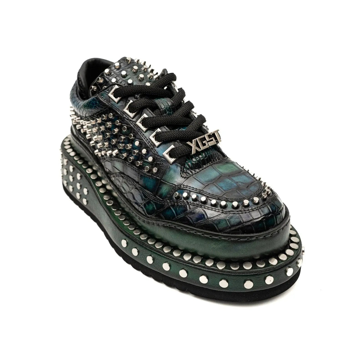 Green and Black Densely Studded Platform Sneaker