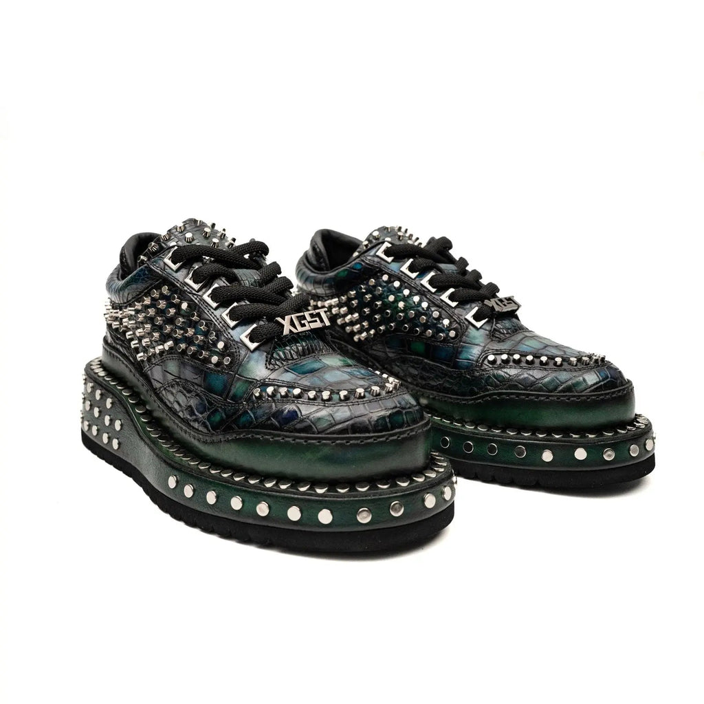 Green and Black Densely Studded Platform Sneaker