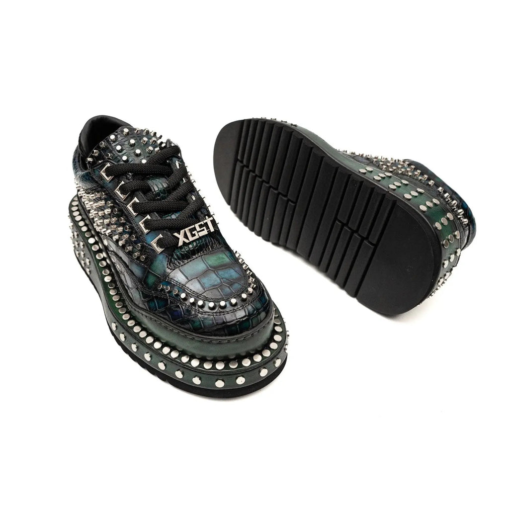 Green and Black Densely Studded Platform Sneaker