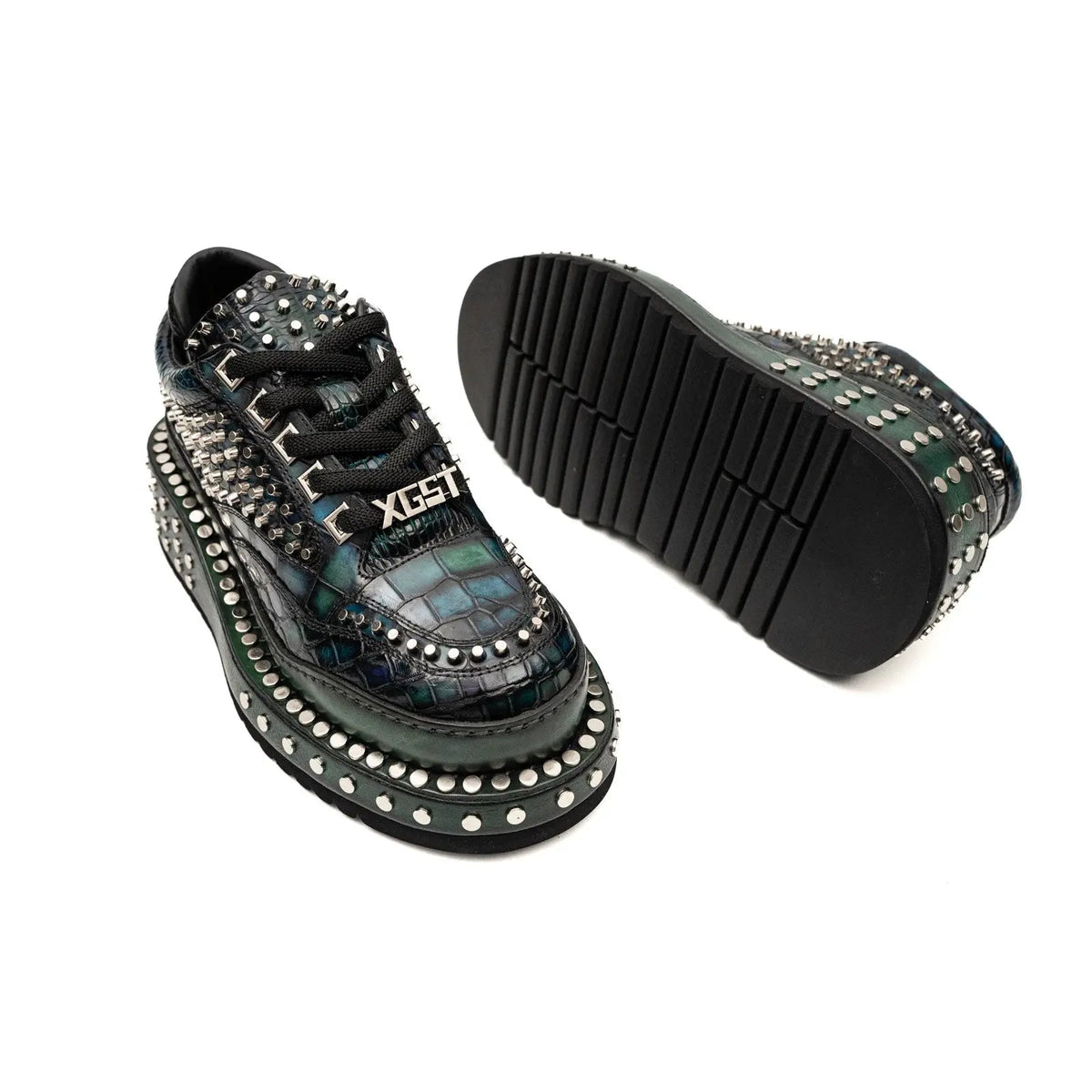 Green and Black Densely Studded Platform Sneaker