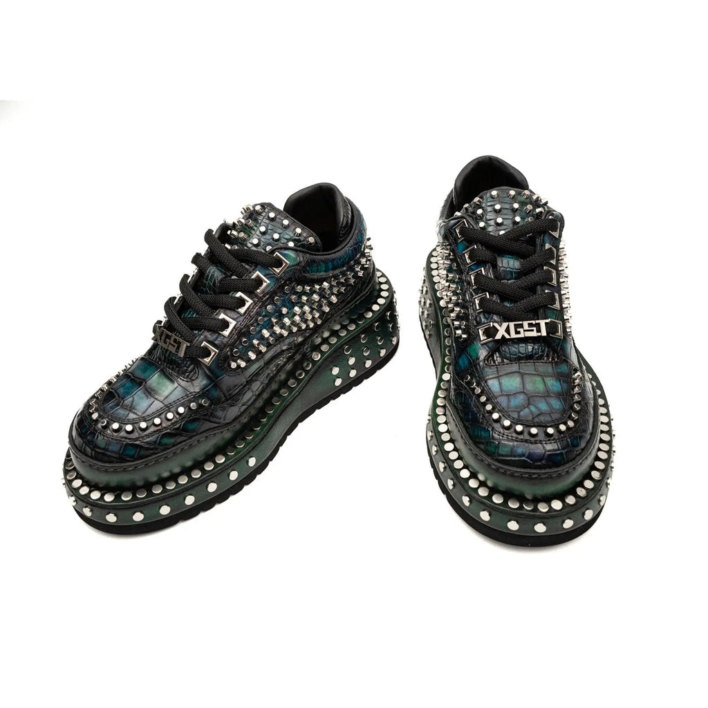 Green and Black Densely Studded Platform Sneaker