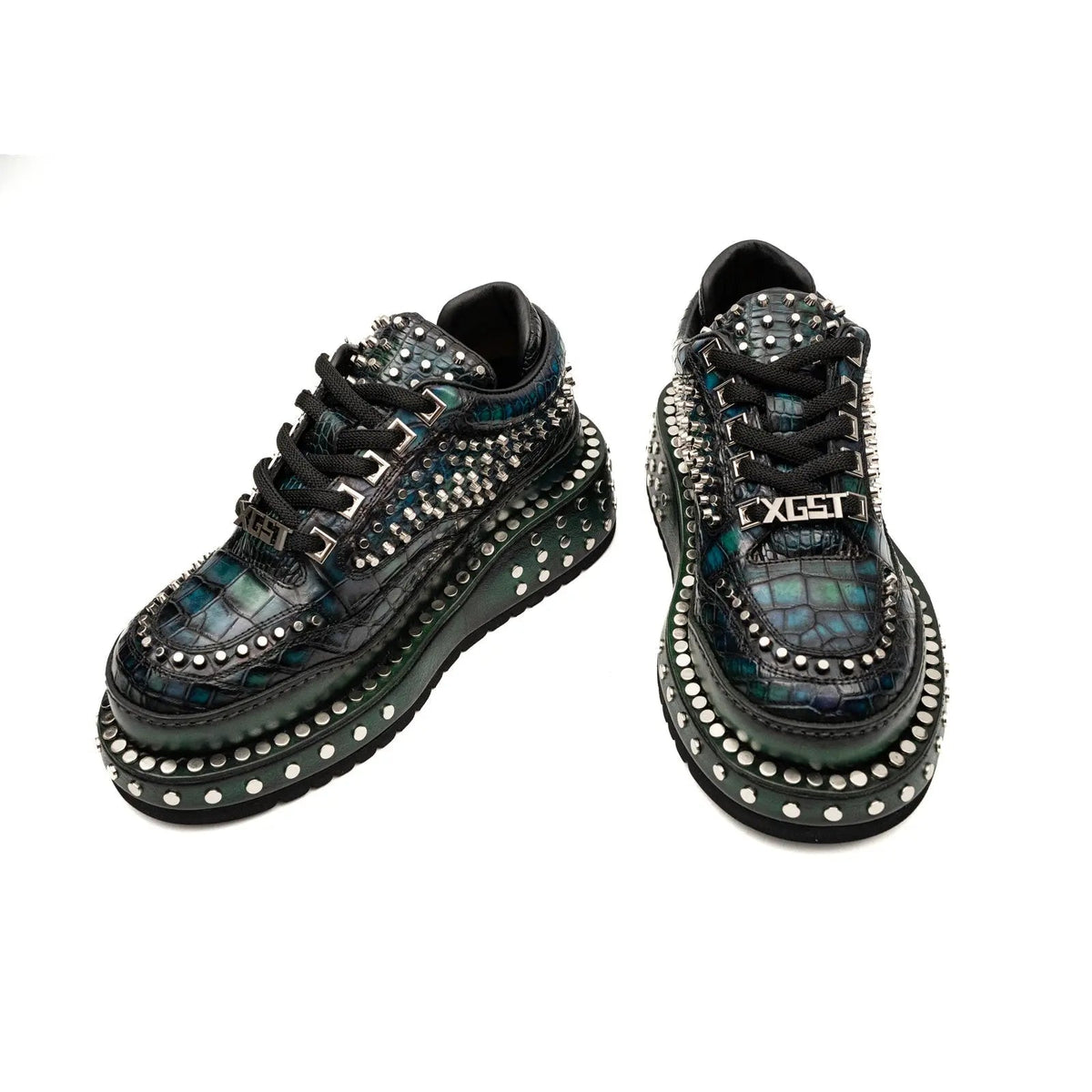 Green and Black Densely Studded Platform Sneaker