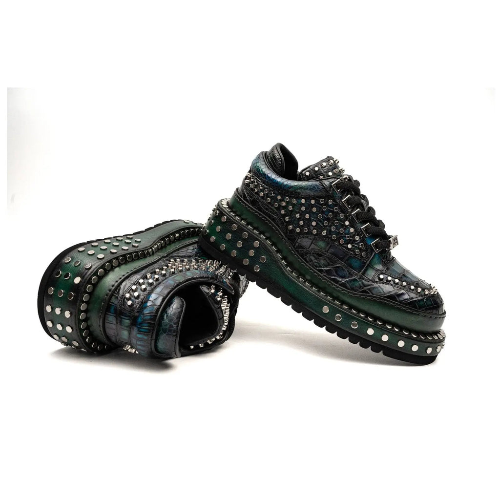 Green and Black Densely Studded Platform Sneaker