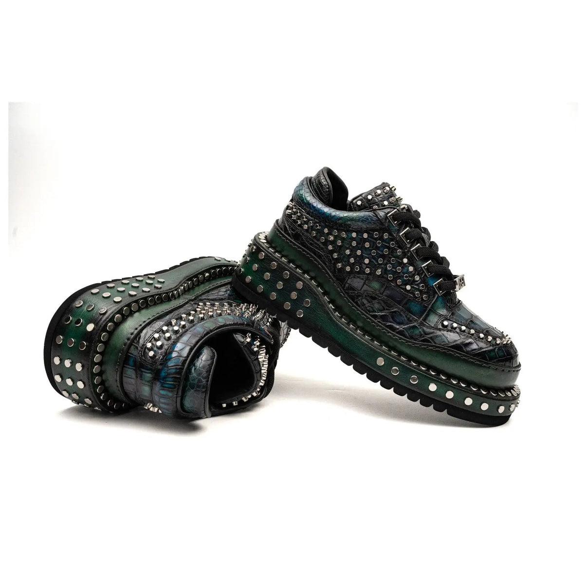 Green and Black Densely Studded Platform Sneaker