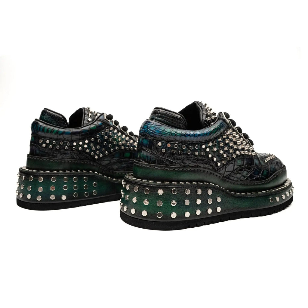 Green and Black Densely Studded Platform Sneaker