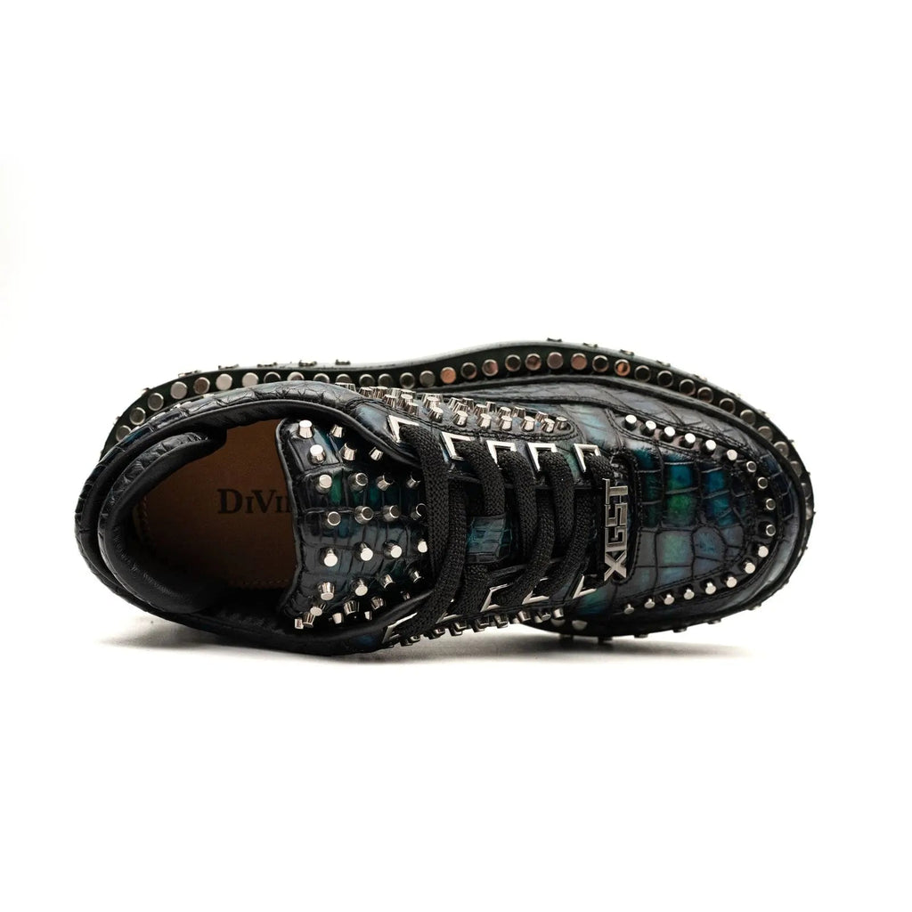 Green and Black Densely Studded Platform Sneaker