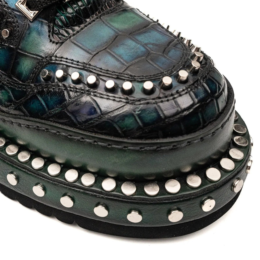 Green and Black Densely Studded Platform Sneaker