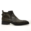 Olive Croc-Embossed Cutout Ankle Boots DIVINCH