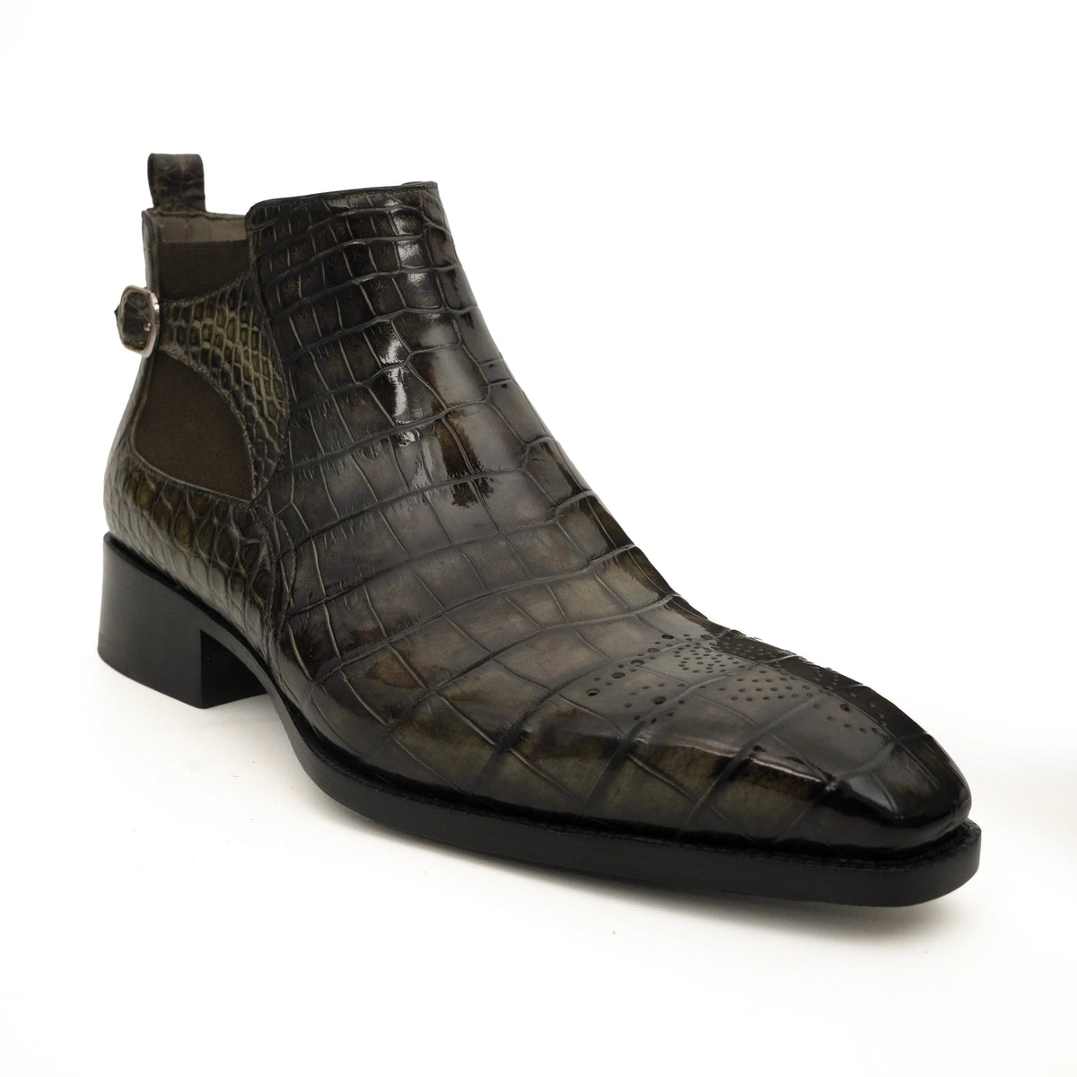 Olive Croc-Embossed Cutout Ankle Boots DIVINCH
