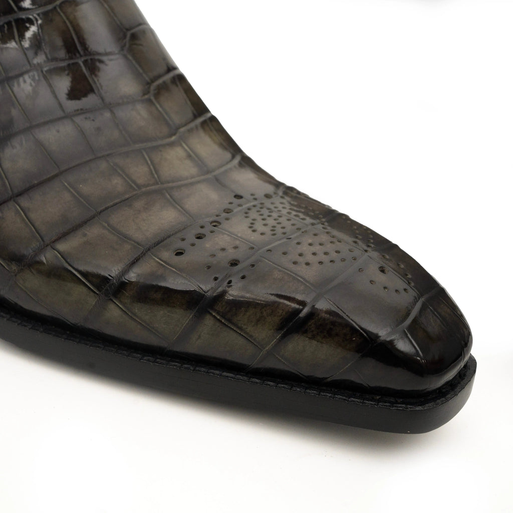 Olive Croc-Embossed Cutout Ankle Boots DIVINCH