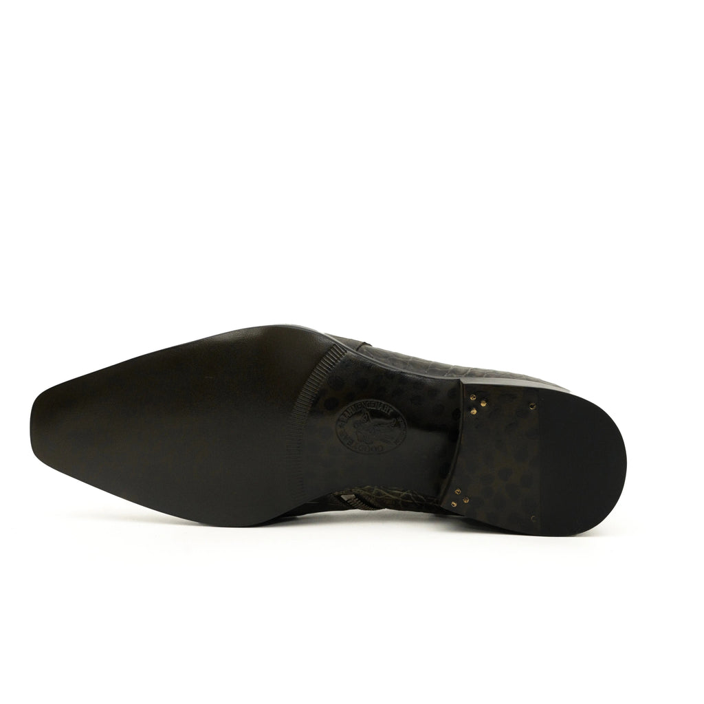 Olive Croc-Embossed Cutout Ankle Boots DIVINCH
