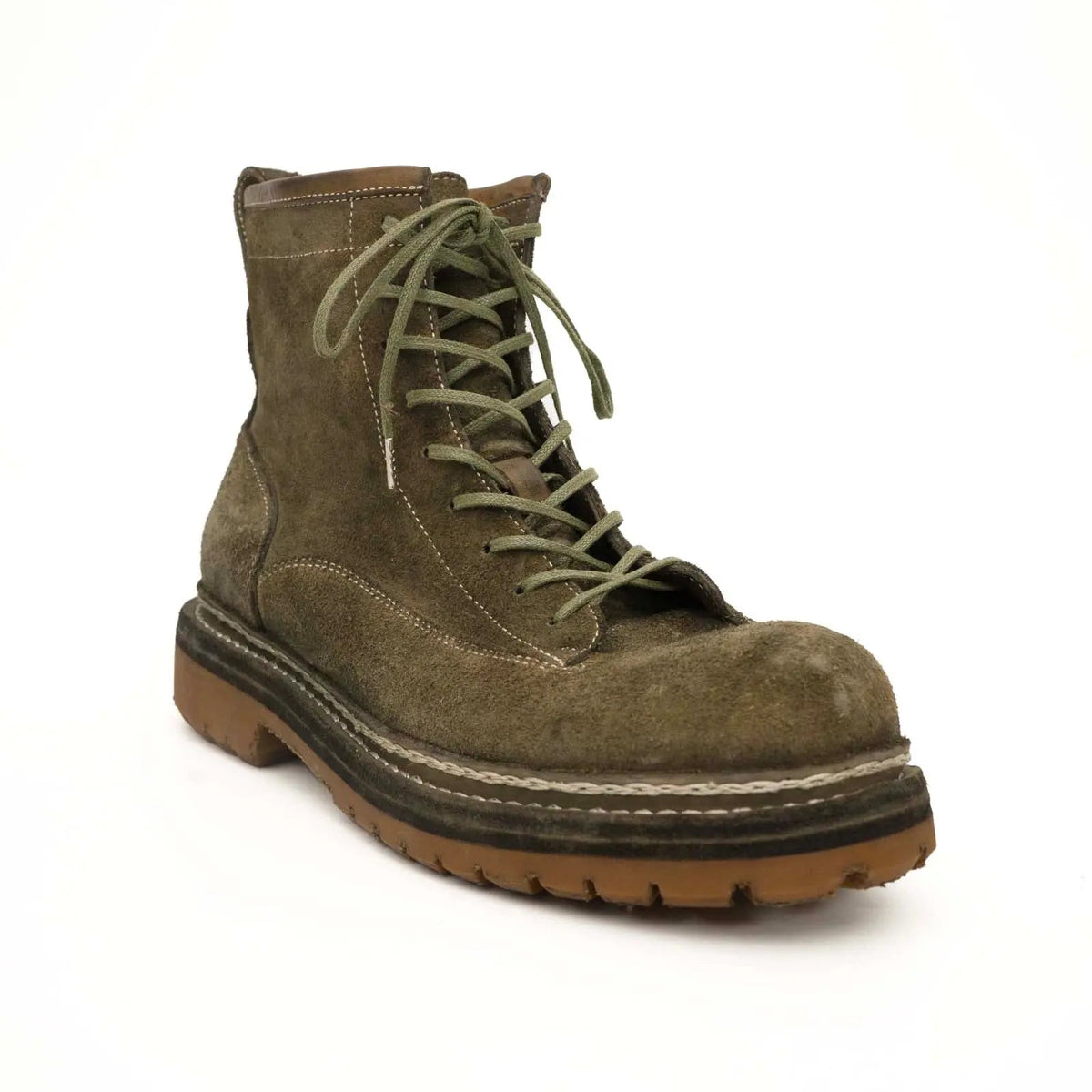 Olive Suede Lace-Up Combat Boots DIVINCH