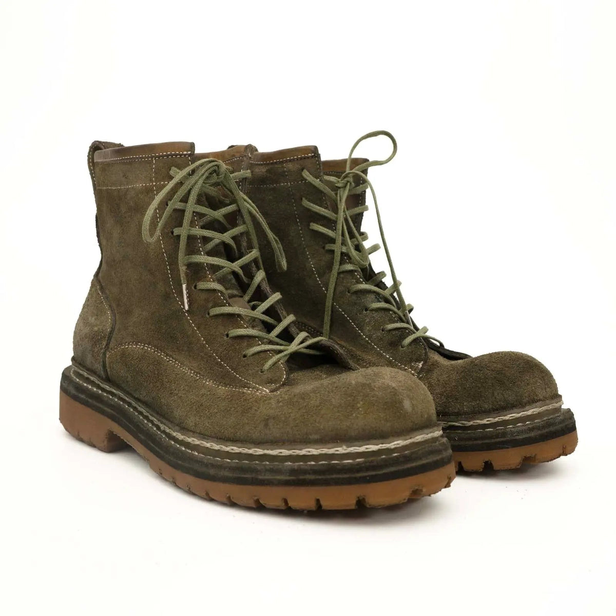 Olive Suede Lace-Up Combat Boots DIVINCH