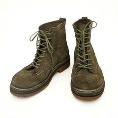 Olive Suede Lace-Up Combat Boots DIVINCH