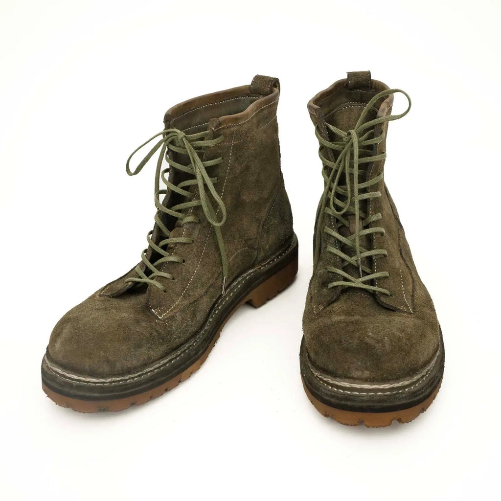 Olive Suede Lace-Up Combat Boots DIVINCH