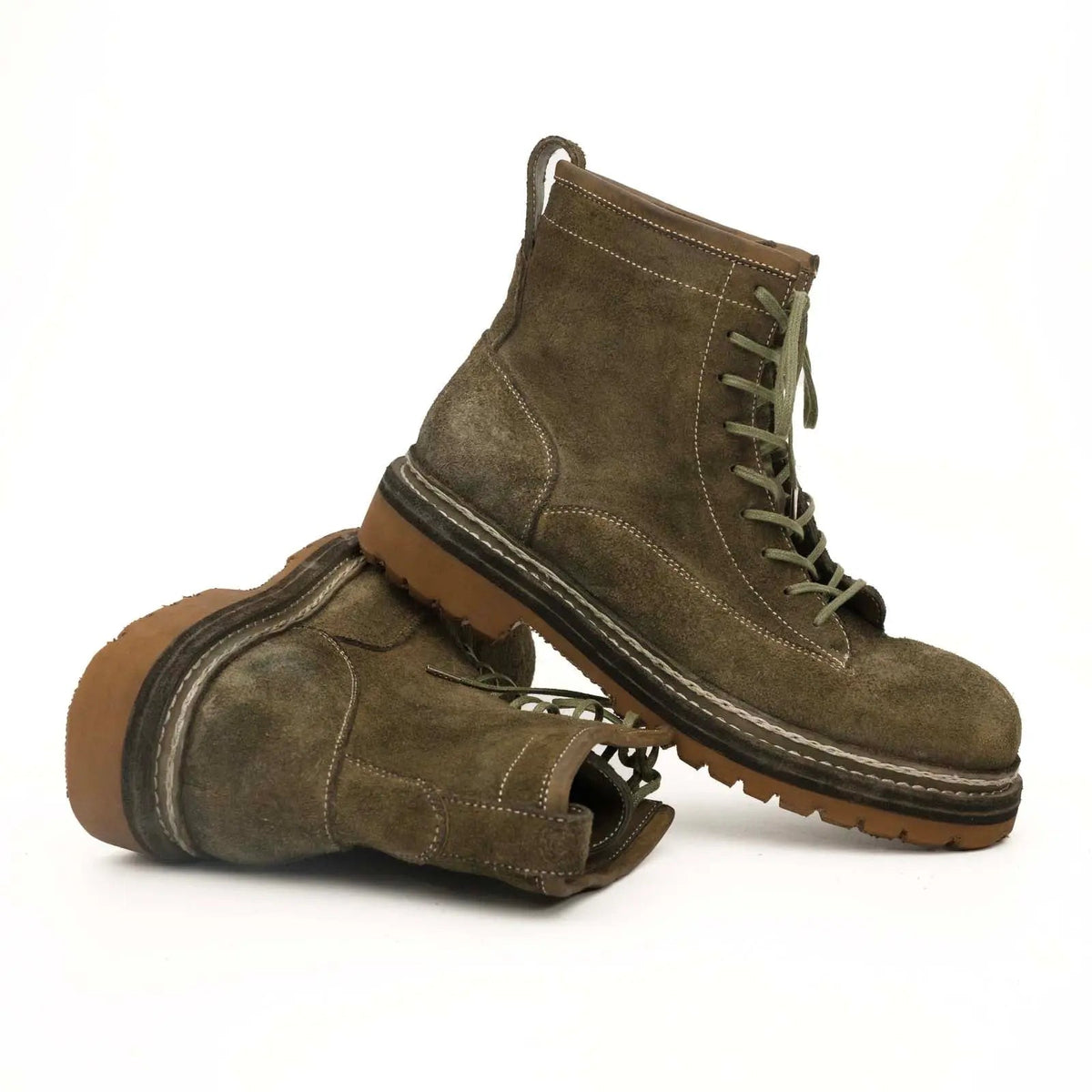 Olive Suede Lace-Up Combat Boots DIVINCH