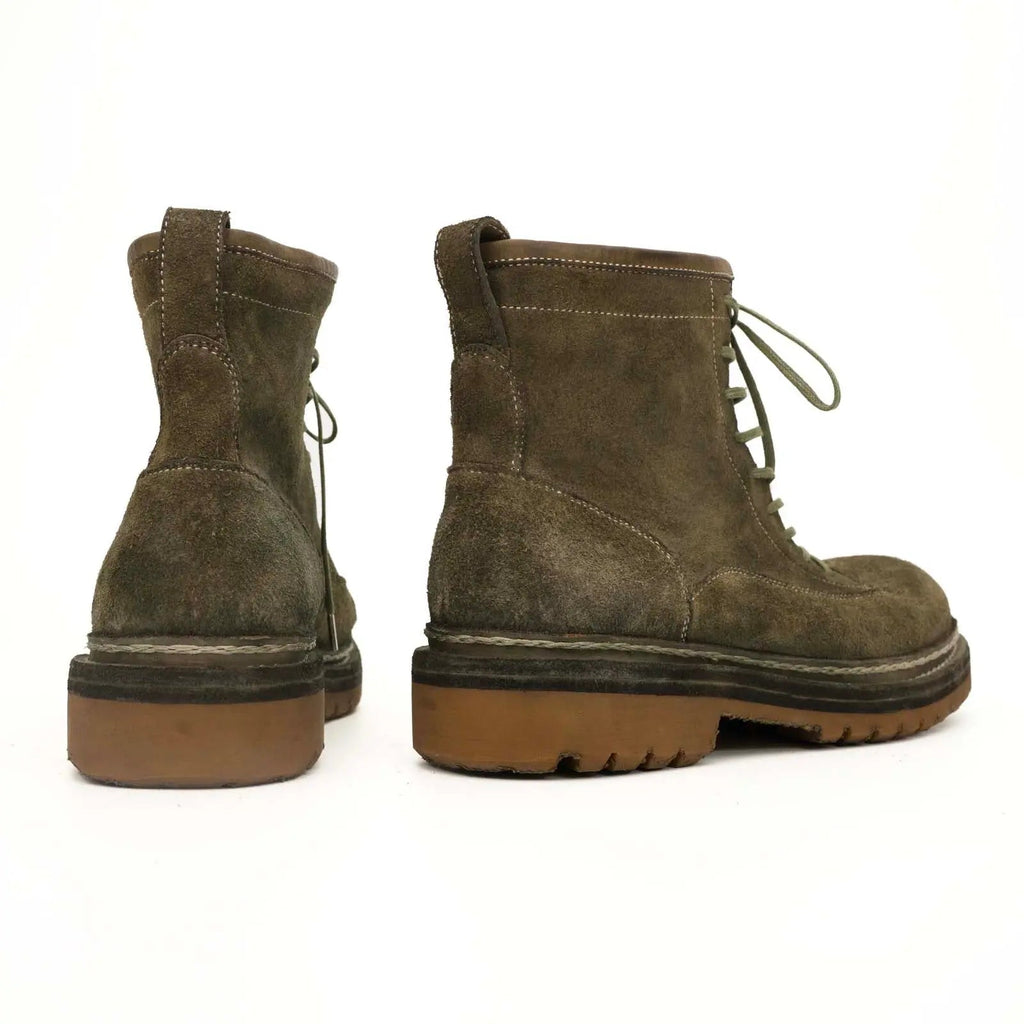 Olive Suede Lace-Up Combat Boots DIVINCH