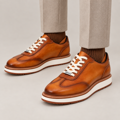 DIVINCH 6301C shaded orange-brown apron-toe platform lace-up shoes on foot