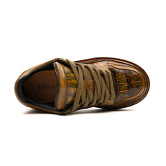 Ostrich Leg Leather Platform Sneakers Amber Gold Divinch