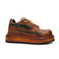 Orange-Brown and Green Mixed-Texture Platform Sneaker