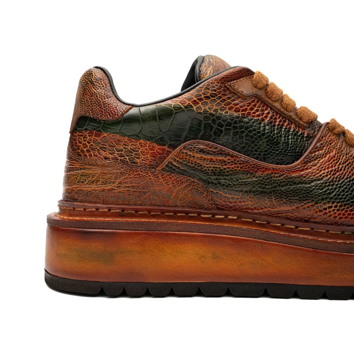 Orange-Brown and Green Mixed-Texture Platform Sneaker