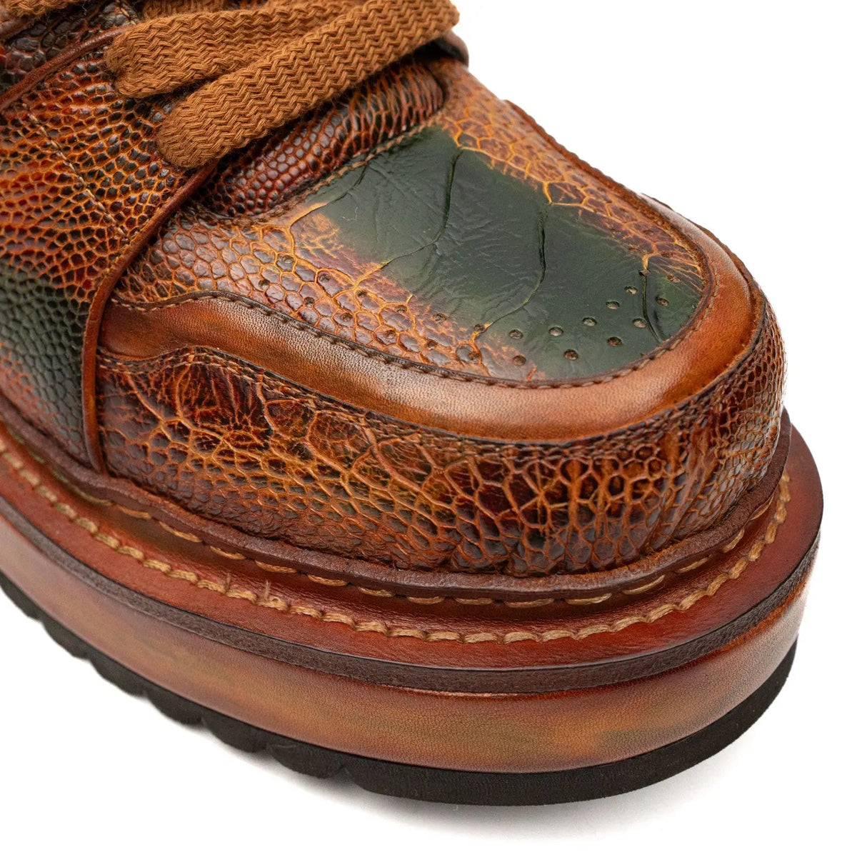 Orange-Brown and Green Mixed-Texture Platform Sneaker
