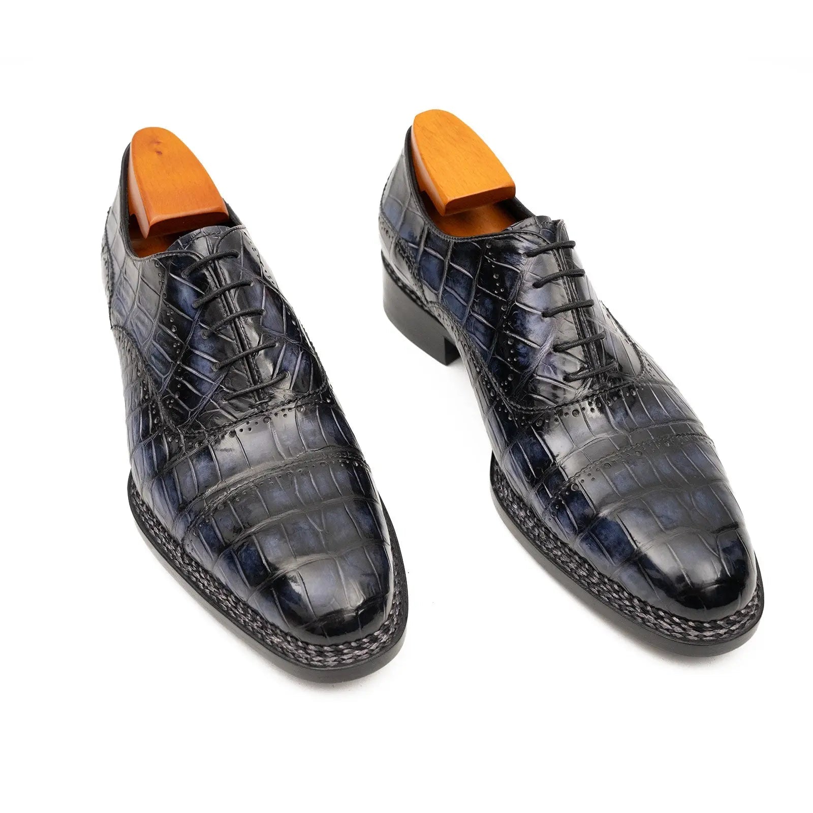 Purplish Blue Crocodile Oxford Shoes Goodyear Norwegian 8016 DIVINCH