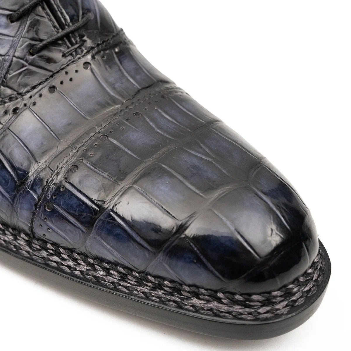 Purplish Blue Crocodile Oxford Shoes Goodyear Norwegian 8016 DIVINCH