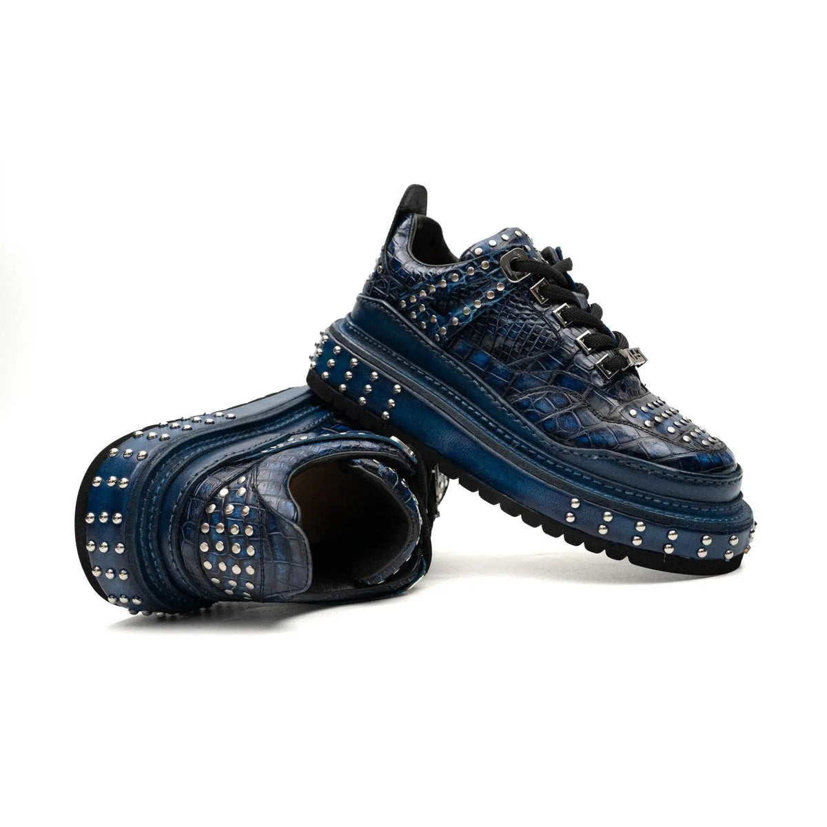 Blue and Black Platform Sneaker with Stud Rows
