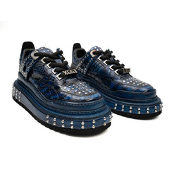 Blue Studded Crocodile Leather Sneakers