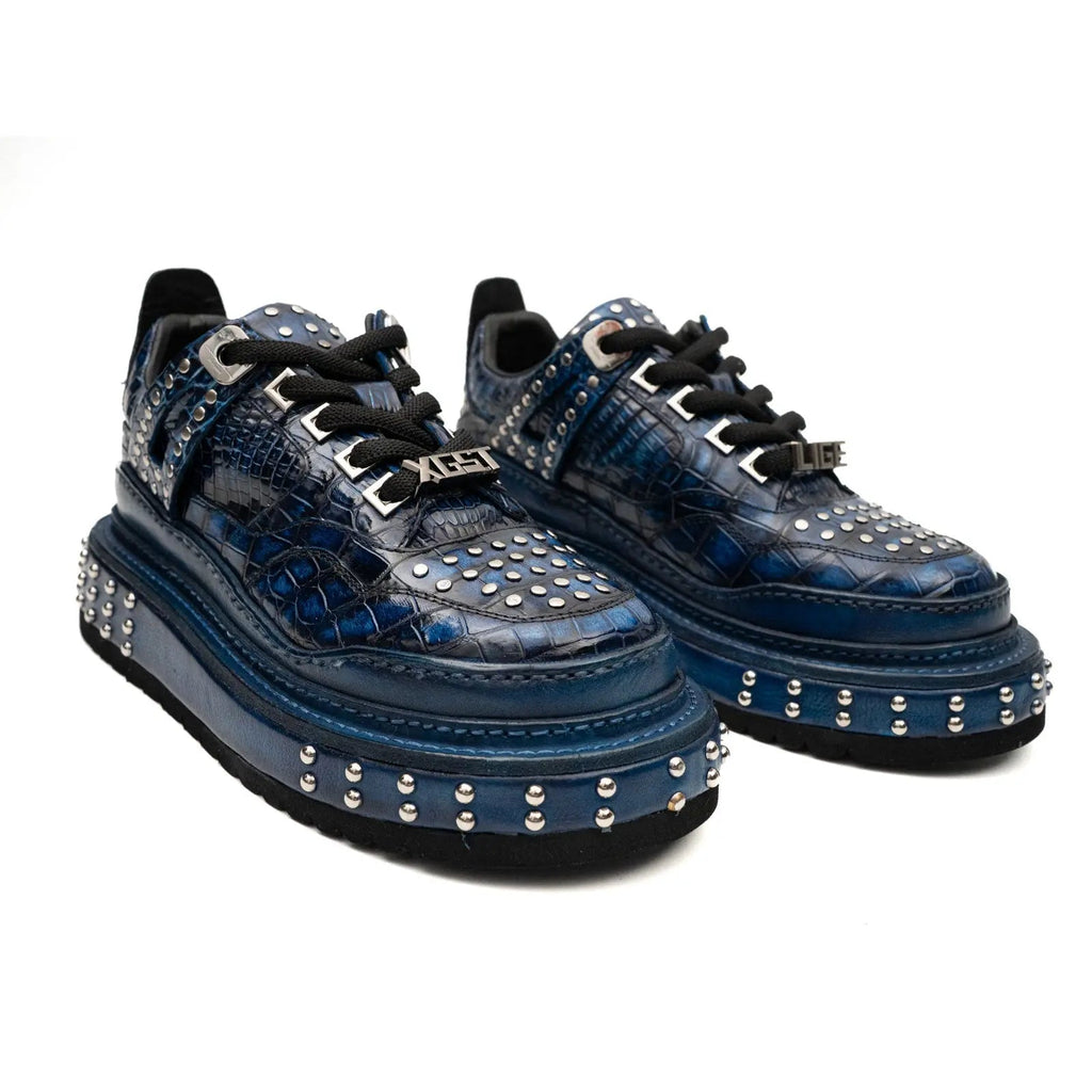 Blue and Black Platform Sneaker with Stud Rows