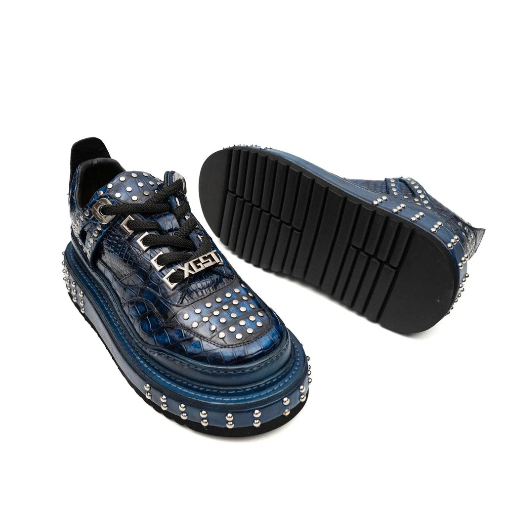 Blue and Black Platform Sneaker with Stud Rows