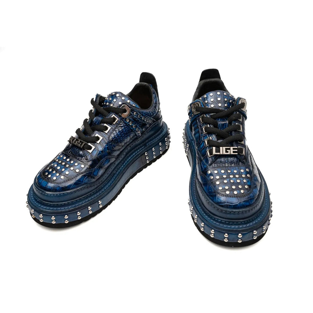 Blue and Black Platform Sneaker with Stud Rows