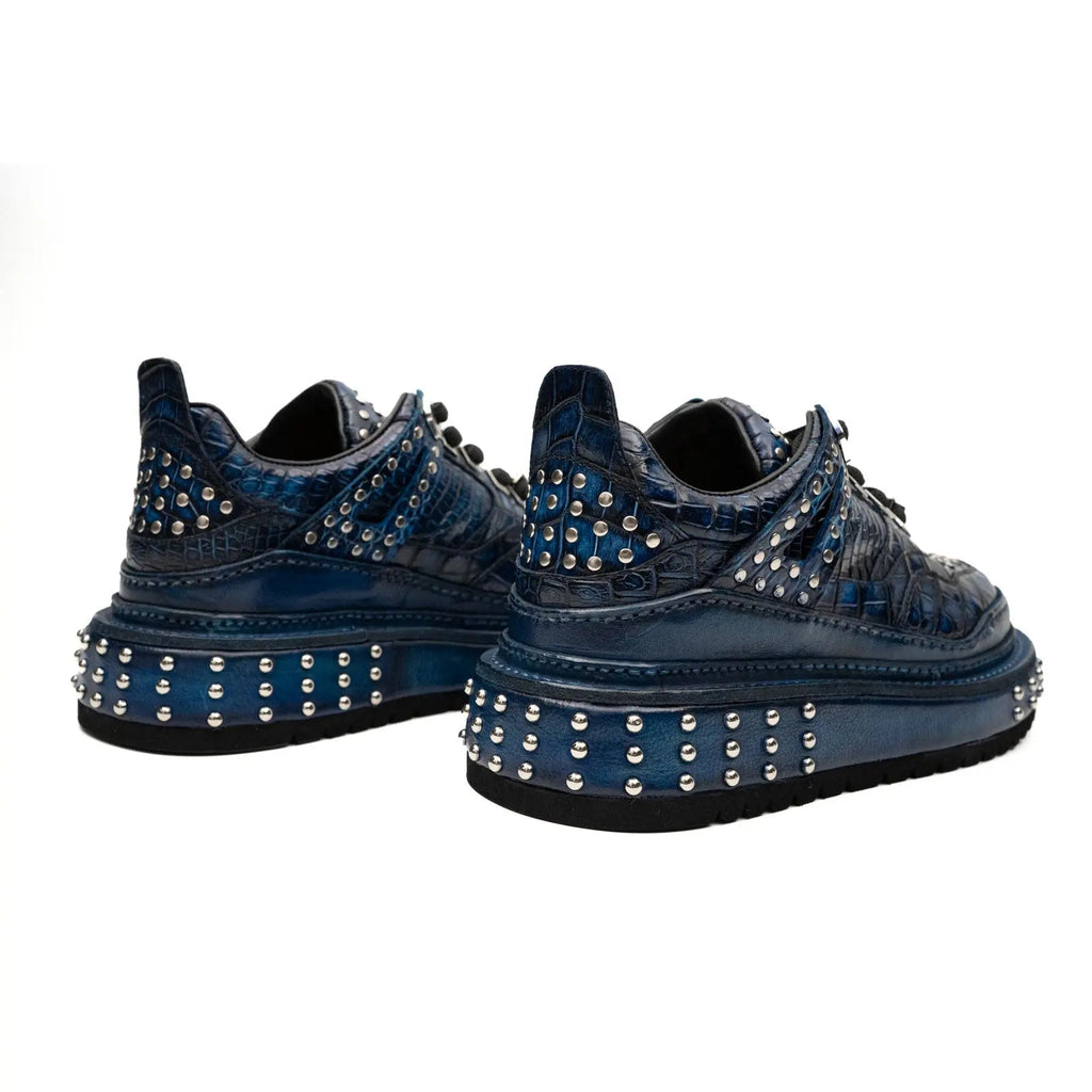 Blue and Black Platform Sneaker with Stud Rows