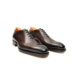 Dark Brown Plain-Toe Cow Leather Oxford Shoes