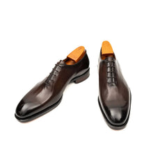 Dark Brown Plain-Toe Cow Leather Oxford Shoes