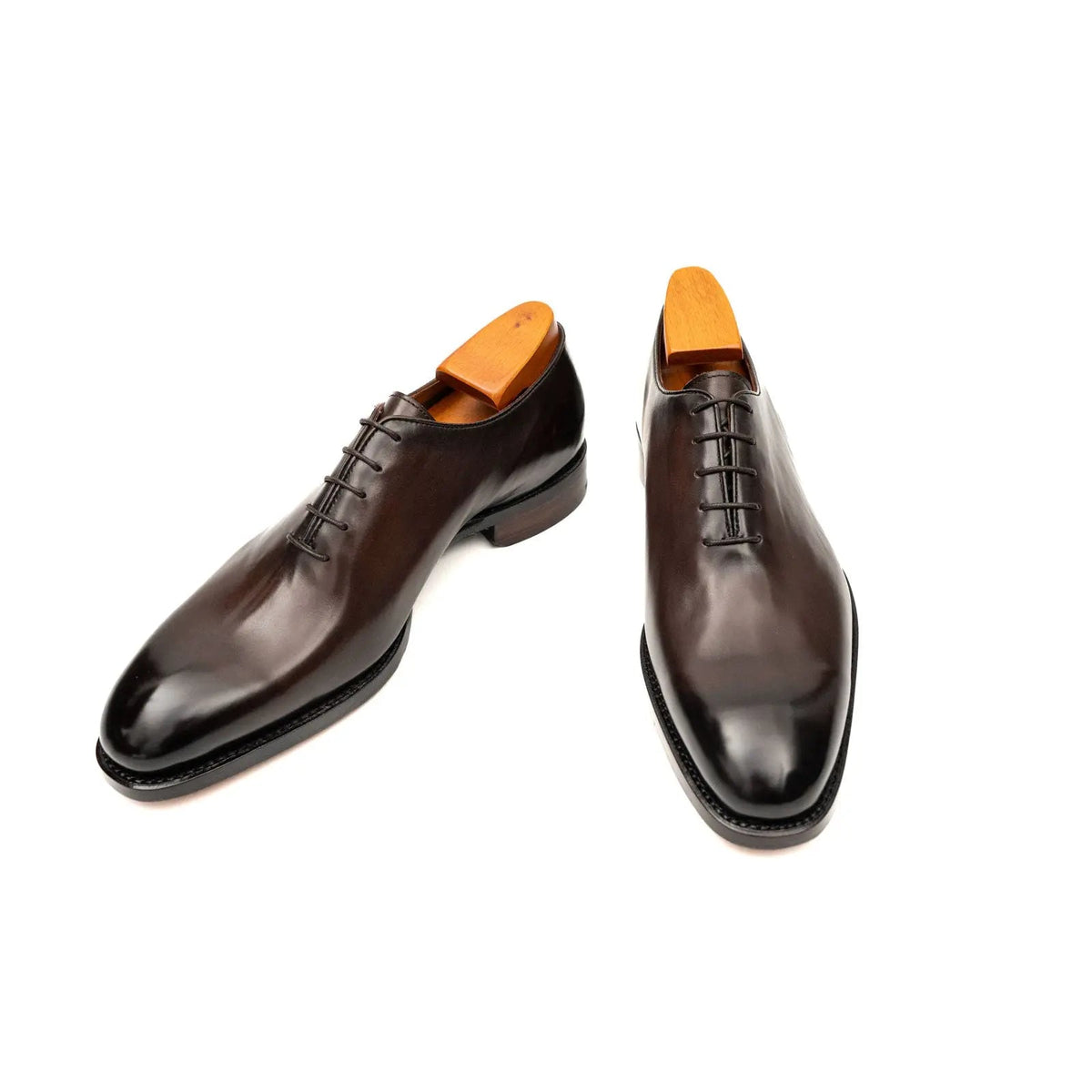 Dark Brown Plain-Toe Cow Leather Oxford Shoes