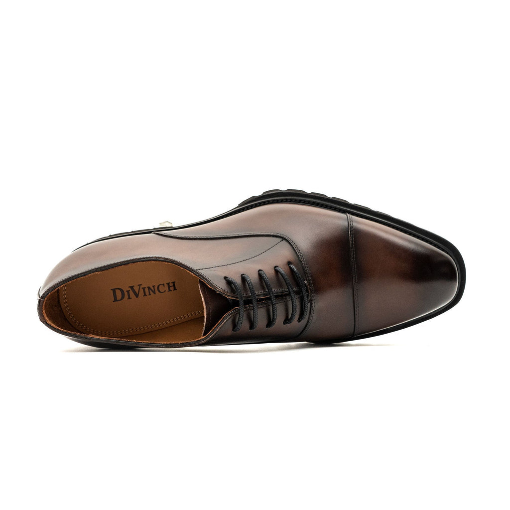Shaded Brown Glossy Lug-Sole Cap-Toe Oxford Shoe DIVINCH