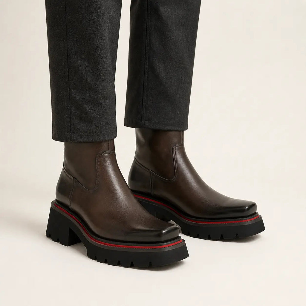 Square Toe Platform Chelsea Boots — on-foot studio view