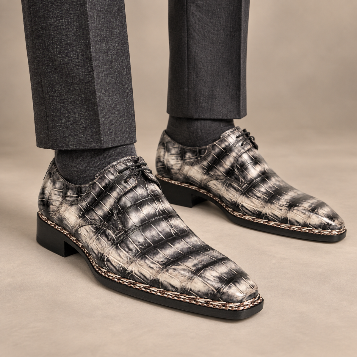 Silver and Black Textured Monk Shoe — DIVINCH hero image