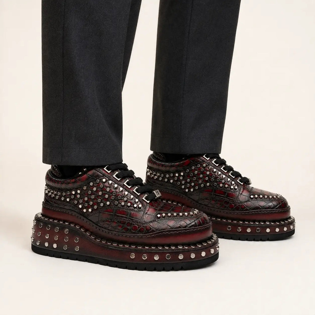 Studded Crocodile Luxury Sneaker — on-foot studio view