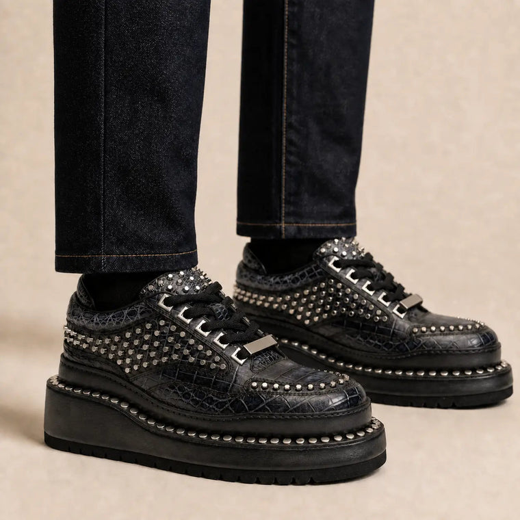 Black Densely Studded Platform Sneaker