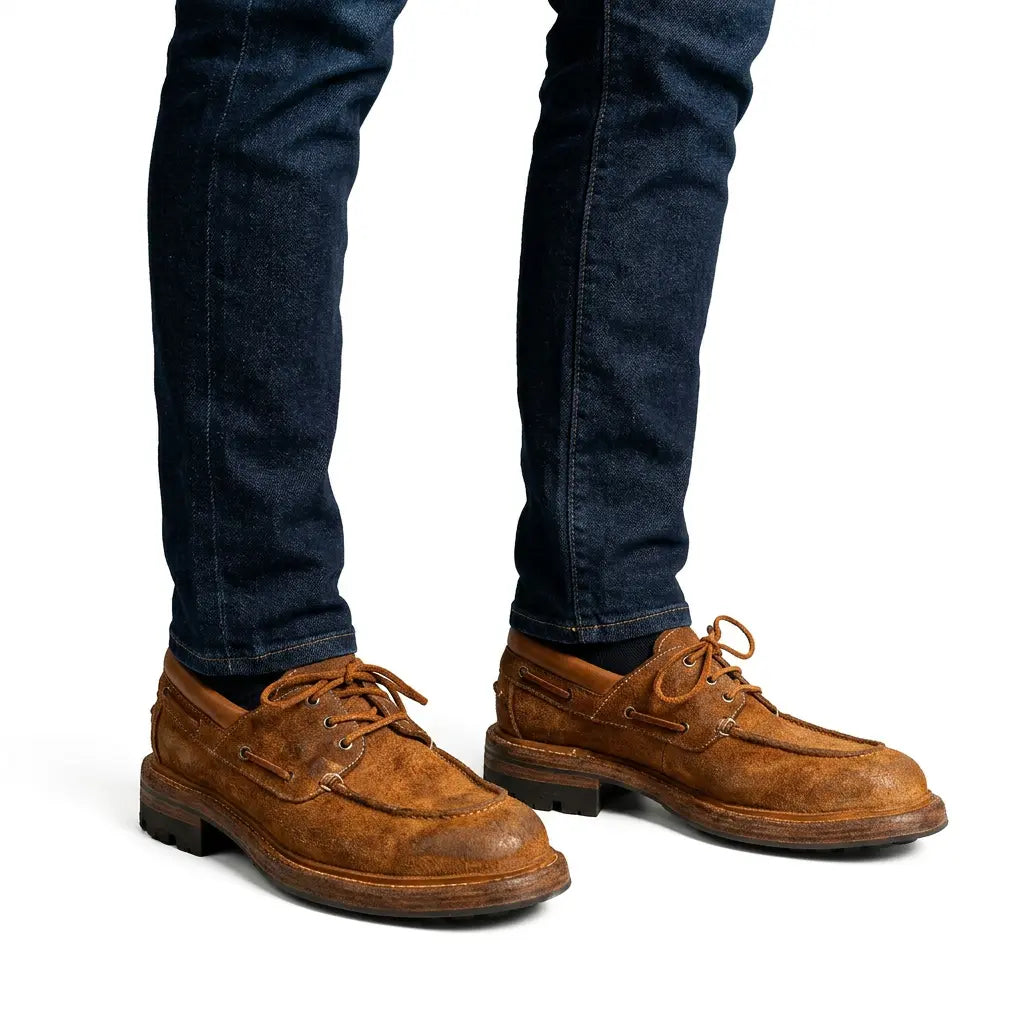 Tan Washed Horsehide Moc Shoes DIVINCH
