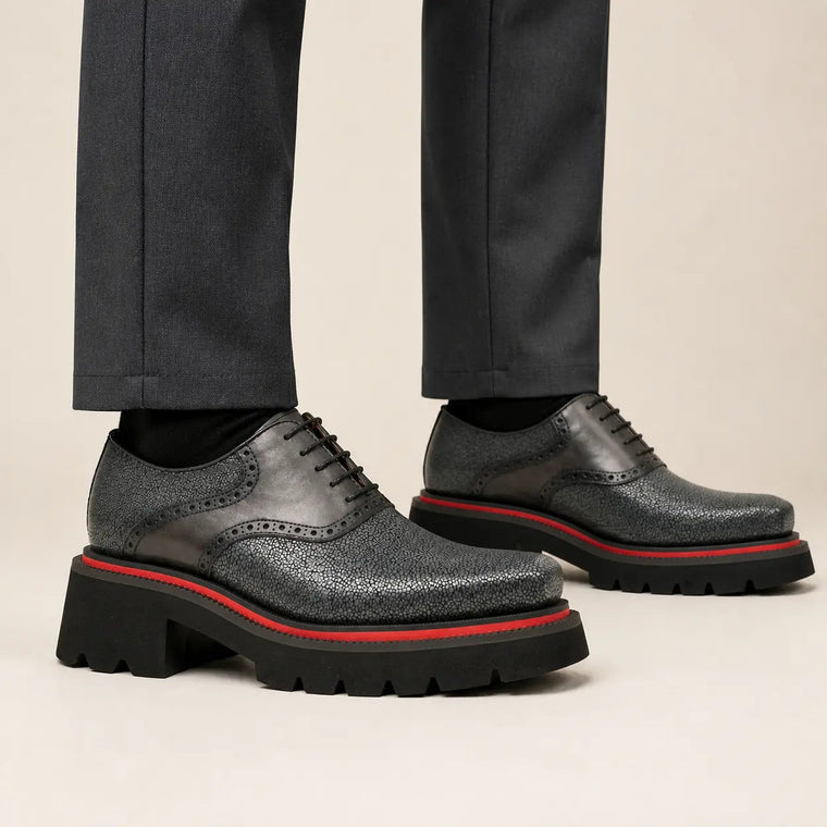 Dark Gray Beaded-Texture Oxford Shoe