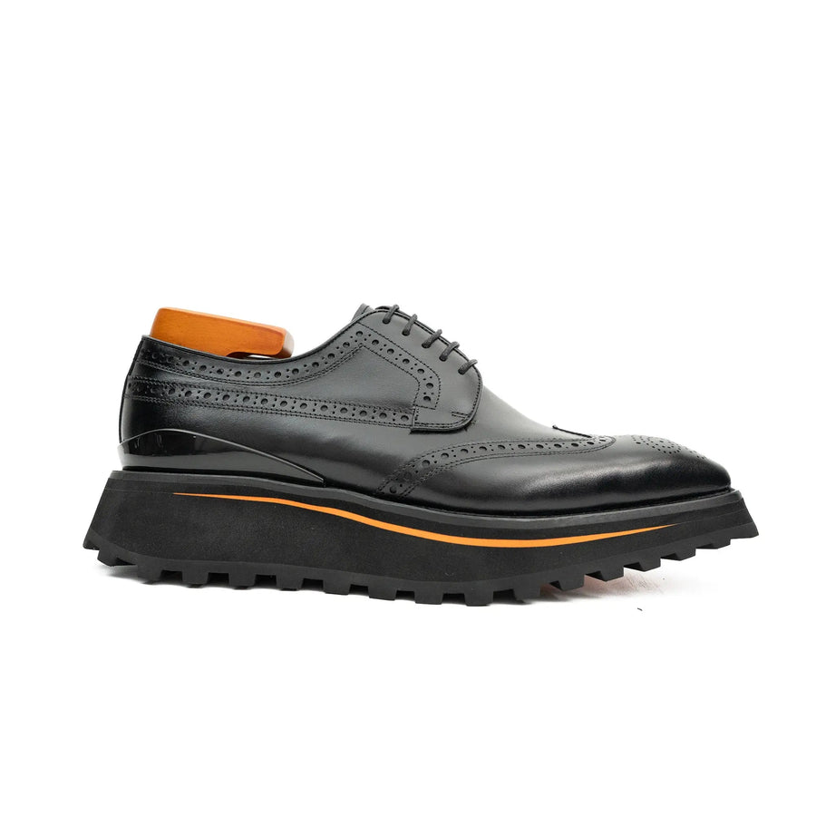 Thick-soled calfskin formal brogue derby shoes Black Divinch