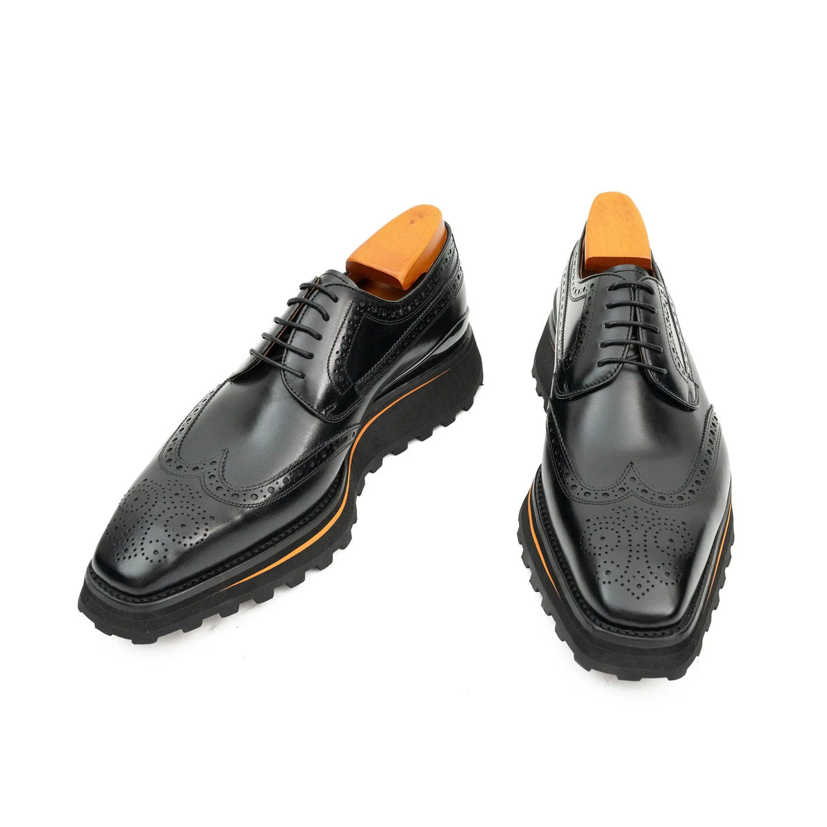 Thick-soled calfskin formal brogue derby shoes Black Divinch