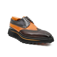 Thick-soled calfskin formal brogue derby shoes Blue Divinch