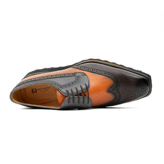 Thick-soled calfskin formal brogue derby shoes Blue Divinch