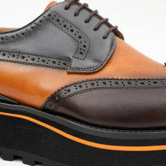 Thick-soled calfskin formal brogue derby shoes Blue Divinch